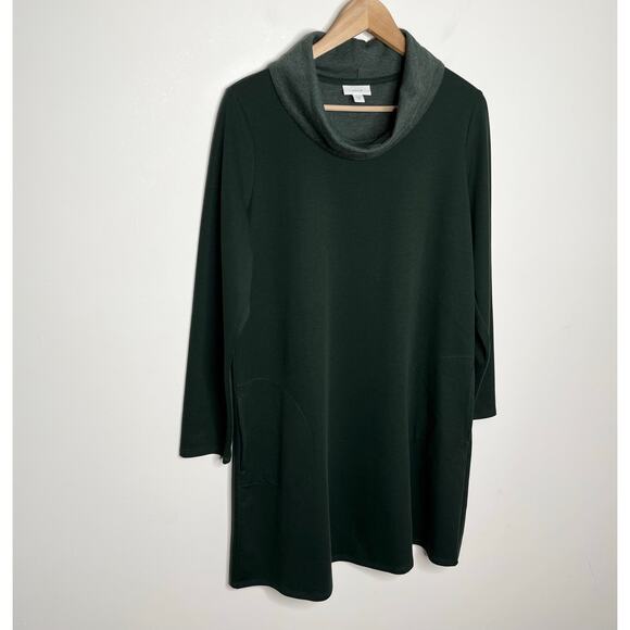 J. Jill Pure Jill Womens Double Knit Cowl Neck Tunic Dress Medium Green Pockets - Picture 3 of 11